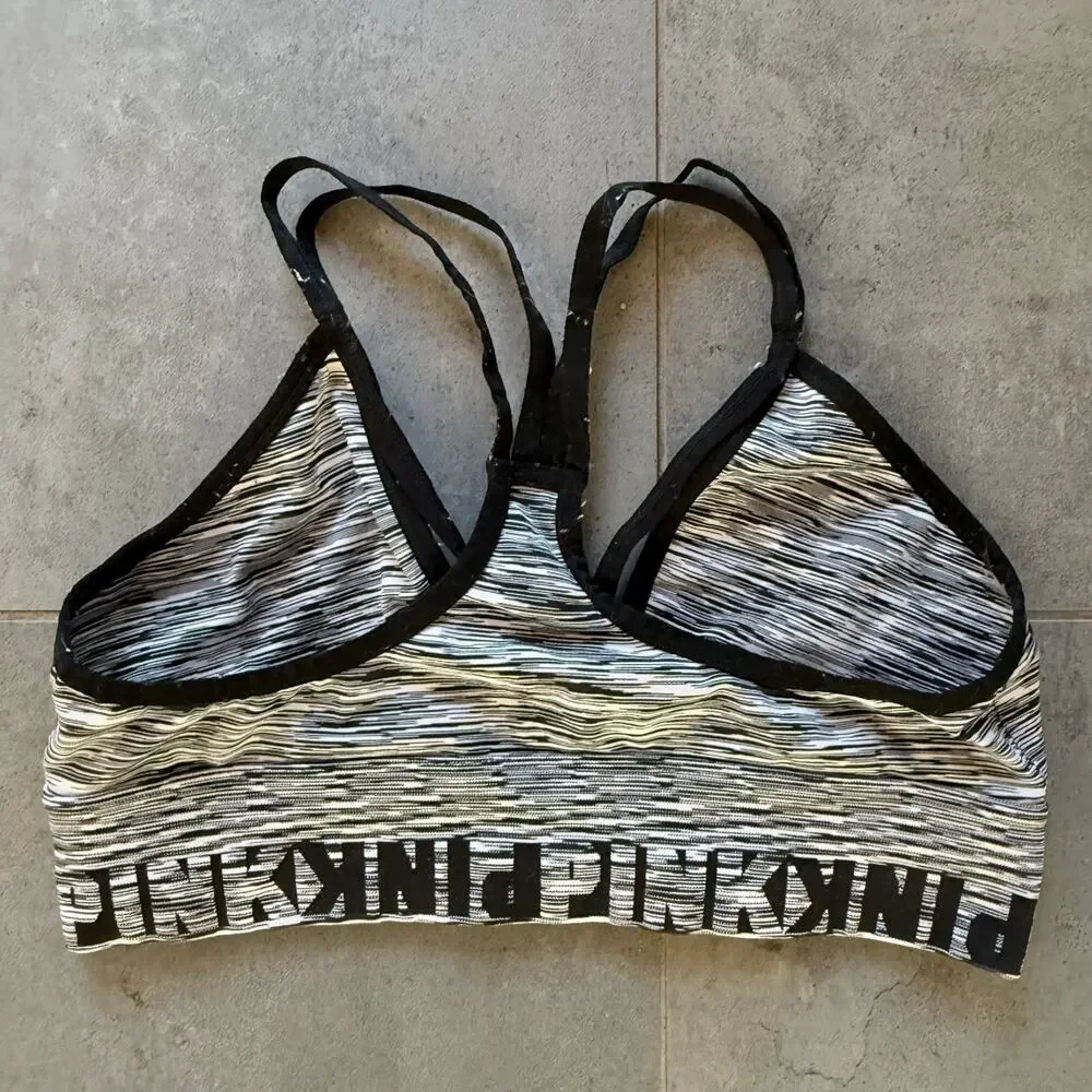 PINK Victoria’s Secret L Black & White Cool &‎ Comfy Strappy Soft Cup Bralette